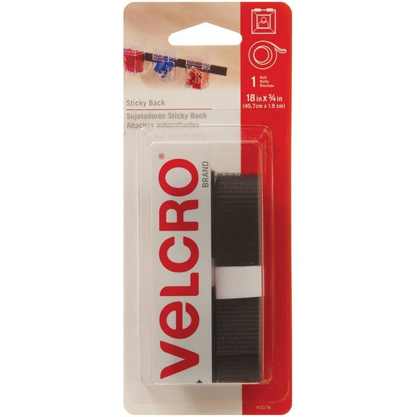 VELCRO&reg; Self-Adhesive Strips - 1.5 ft (0.5 m) Length x 0.75" (19.1 mm) Width - 1 Each - Black