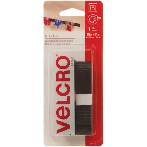 VELCRO&reg; Self-Adhesive Strips - 1.5 ft (0.5 m) Length x 0.75" (19 mm) Width - Black - 1 Each