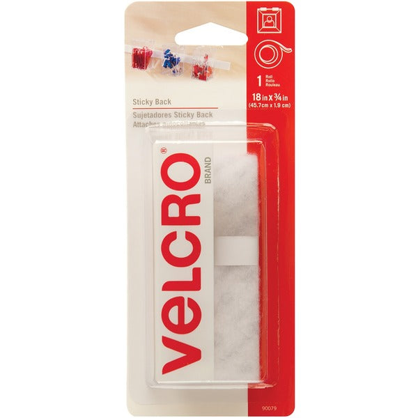 VELCRO&reg; Self-Adhesive Strips - 1.5 ft (0.5 m) Length x 0.75" (19 mm) Width - White - 1 Each