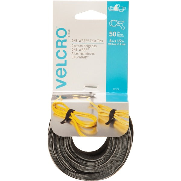 VELCRO&reg; Reusable Ties - Cable Tie - Black, Gray - 1 - 11.34 kg Loop Tensile - 8" Length