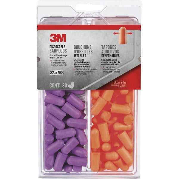 3M Disposable Earplugs - Ear Protection - Disposable, Expandable Side, Comfortable, Contoured - 80 / Box