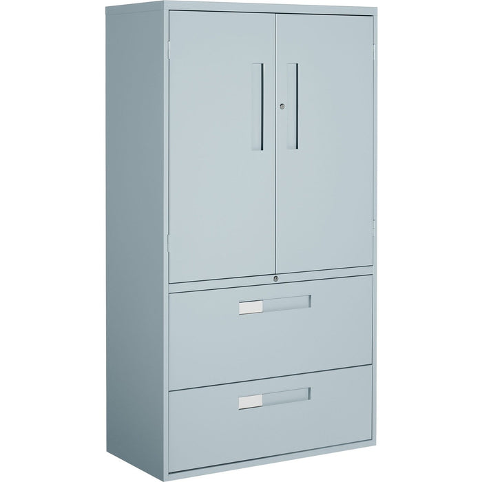 Global Multi-Stor Storage/Filing Cabinet - 36" (91.44 cm) Width x 18" (45.72 cm) Depth x 65.25" (165.74 cm) Height - 3 x Shelf(ves) - 2 x Drawer(s) - Lateral - Lockable, Hanging Bar, Leveling Glide - Gray