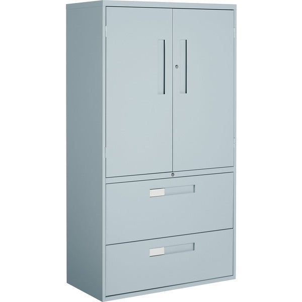 Global Multi-Stor Storage/Filing Cabinet - 36" (914.40 mm) Width x 18" (457.20 mm) Depth x 65.3" (1657.35 mm) Height - 3 x Shelf(ves) - 2 x Drawer(s) - Lateral - Lockable, Hanging Bar, Leveling Glide - Gray