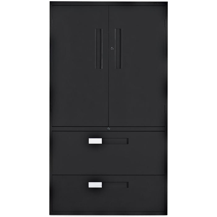Global Multi-Stor Storage/Filing Cabinet - 36" (91.44 cm) Width x 18" (45.72 cm) Depth x 65.25" (165.74 cm) Height - 3 x Shelf(ves) - Lateral - Lockable, Hanging Bar, Leveling Glide - Black