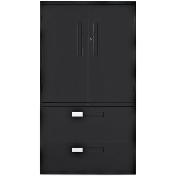Global Multi-Stor Storage/Filing Cabinet - 36" (914.40 mm) Width x 18" (457.20 mm) Depth x 65.3" (1657.35 mm) Height - 3 x Shelf(ves) - Lateral - Lockable, Hanging Bar, Leveling Glide - Black