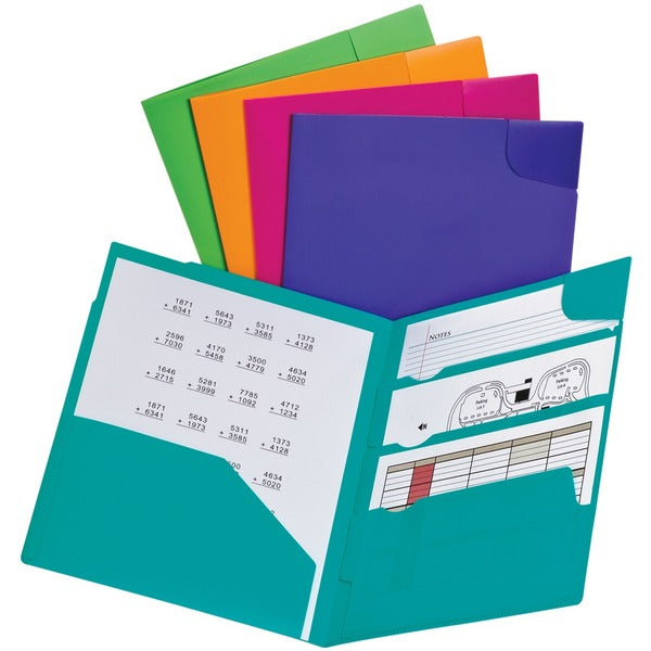 Oxford Divide-It-Up Letter Report Cover - 8 1/2" (215.90 mm) x 11" (279.40 mm) - 110 Sheets Capacity - 4 Right, Left Pocket - Assorted - Heavy Duty, Pocket Lock - 5 / Pack