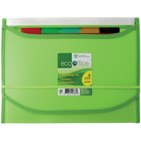 EcoOffice Letter Recycled Expanding File - 8 1/2" (215.90 mm) x 11" (279.40 mm) - 6 Pocket(s) - Clear, Assorted - 1 Each