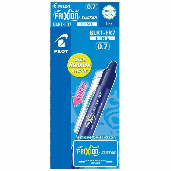 Pilot FriXion&reg; Ball Clicker Retractable Erasable Pen - Refillable - Retractable - Erasable - Green Ink - Rubber Tip - 1 Each