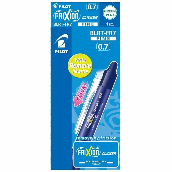 Pilot FriXion&reg; Ball Clicker Retractable Erasable Pen - 0.7 mm (0.03") Marker Point - Refillable - Retractable - Erasable - Green Ink - Rubber Tip - 1 Each