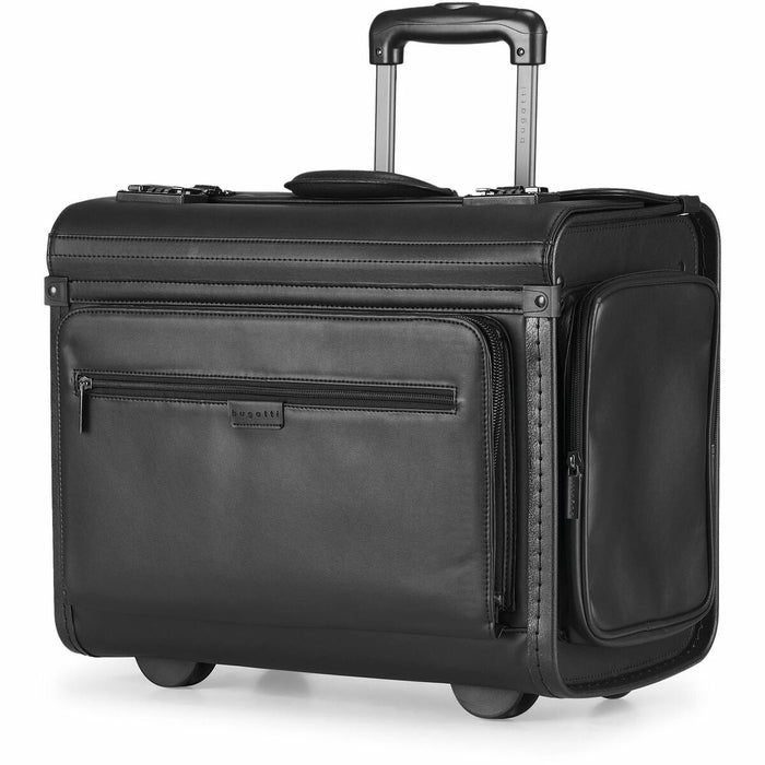 bugatti Carrying Case for 15.6" Wheel, Computer - Black - Synthetic Leather Body - Telescoping Handle - 14" (355.60 mm) Height x 18" (457.20 mm) Width x 9" (228.60 mm) Depth - 1 Each