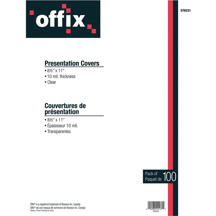 Offix Letter Presentation Cover - 8 1/2" (215.90 mm) x 11" (279.40 mm) - Clear - 100 / Pack