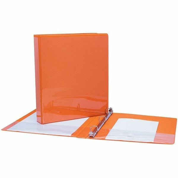 GEO 1" Presentation Binder - Orange - 1" (25.40 mm) Binder Capacity - 1" (25.40 mm) Ring - Fastener: D-Ring - Pocket: 2, Front, Back, Spine, Internal - Vinyl - Orange - 1 Each
