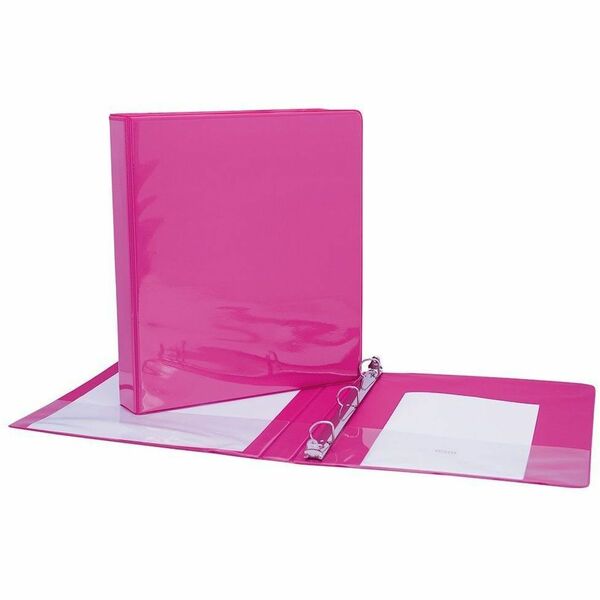 GEO 1" Presentation Binder - Pink - 1" Binder Capacity - 1" (25.40 mm) Ring - D-Ring Fastener(s) - 2 Front, Back, Spine, Internal Pocket(s) - Vinyl - Pink - 1 Each