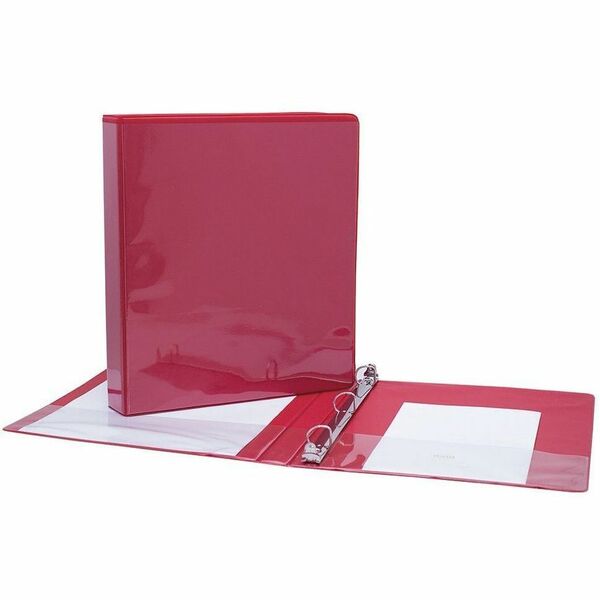 GEO 1" Presentation Binder - Red - 1" (25.40 mm) Binder Capacity - 1" (25.40 mm) Ring - Fastener(s): D-Ring - Pocket(s): 2, Front, Back, Spine, Internal - Vinyl - Red - 1 Each