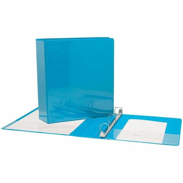 GEO 1.5" Presentation Binder - Light Blue - 1 1/2" Binder Capacity - 1.50" (38.10 mm) Ring - D-Ring Fastener(s) - 2 Front, Back, Spine, Internal Pocket(s) - Vinyl - Light Blue - 1 Each