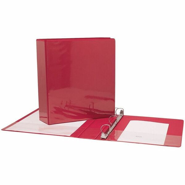 GEO 1.5" Presentation Binder - Red - 1 1/2" (38.10 mm) Binder Capacity - 1.50" (38.10 mm) Ring - Fastener: D-Ring - Pocket: 2, Front, Back, Spine, Internal - Vinyl - Red - 1 Each