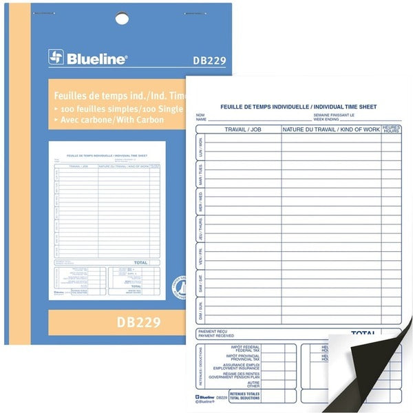 Blueline Individual Time Sheets - 100 Sheet(s) - Carbon Copy - 7.99" (203 mm) x 5.39" (137 mm) Form Size - 1 Each