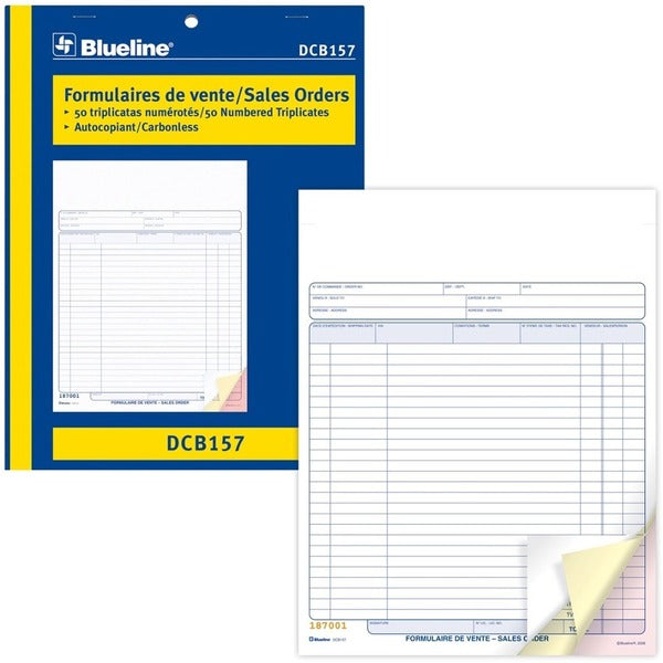 Blueline Sales Orders Book - 50 Sheet(s) - 3 Part - Carbonless Copy - 11" (279.40 mm) x 8.50" (215.90 mm) Form Size - Letter - Blue Cover - Paper - 1 Each