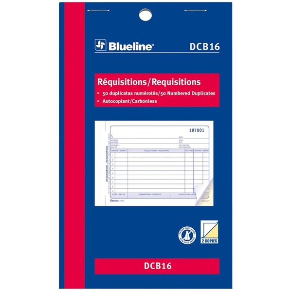 Blueline Requisitions - 50 Sheet(s) - 2 Part - Carbonless Copy - 7.01" (178 mm) x 4.25" (108 mm) Form Size - Blue Cover - 1 Each