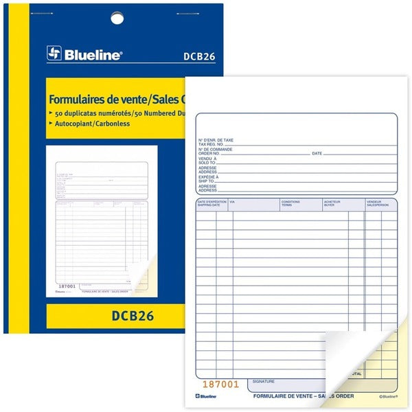 Blueline Sales Orders Book - 50 Sheet(s) - 2 Part - Carbonless Copy - 7.99" (203 mm) x 5.39" (137 mm) Form Size - Blue Cover - Paper - 1 Each