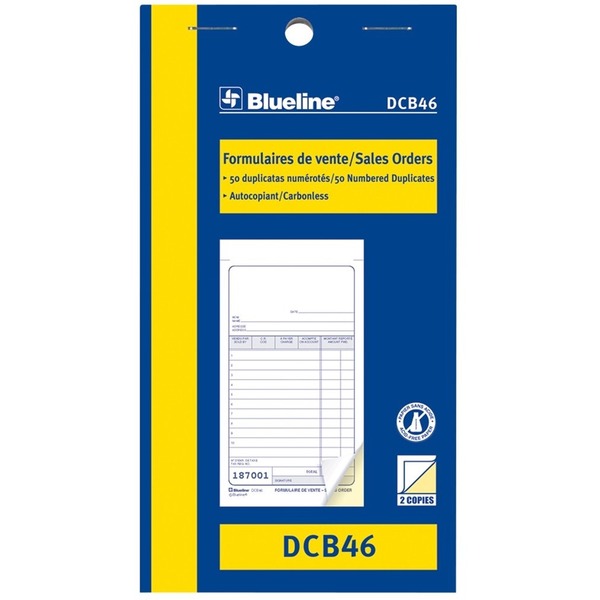 Blueline Sales Orders Book - 50 Sheet(s) - 2 Part - Carbonless Copy - 6.50" (165 mm) x 3.50" (89 mm) Form Size - Blue Cover - Paper - 1 Each