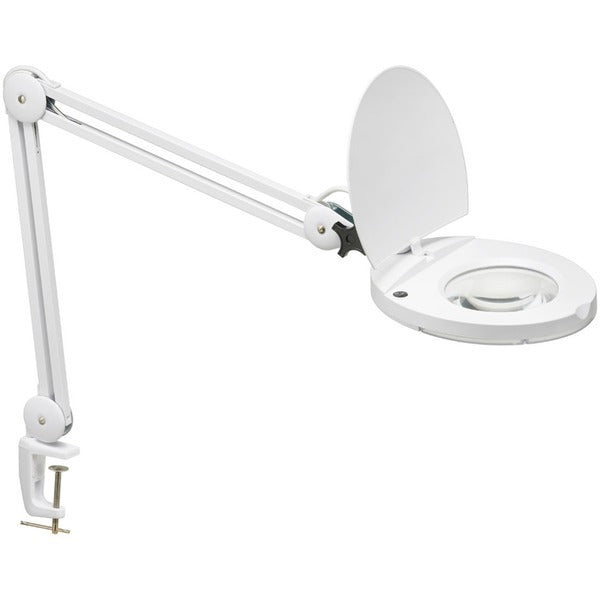 Dainolite 8W LED Magnifier Lamp, White Finish - 47" (1193.80 mm) Height x 9" (228.60 mm) Width - 1 x 8 W LED Bulb - Painted White - Adjustable, Dimmable - 760 lm Lumens - Metal, Glass - Desk Mountable, Table Top - White - for Table, Desk, Office, Bedroom