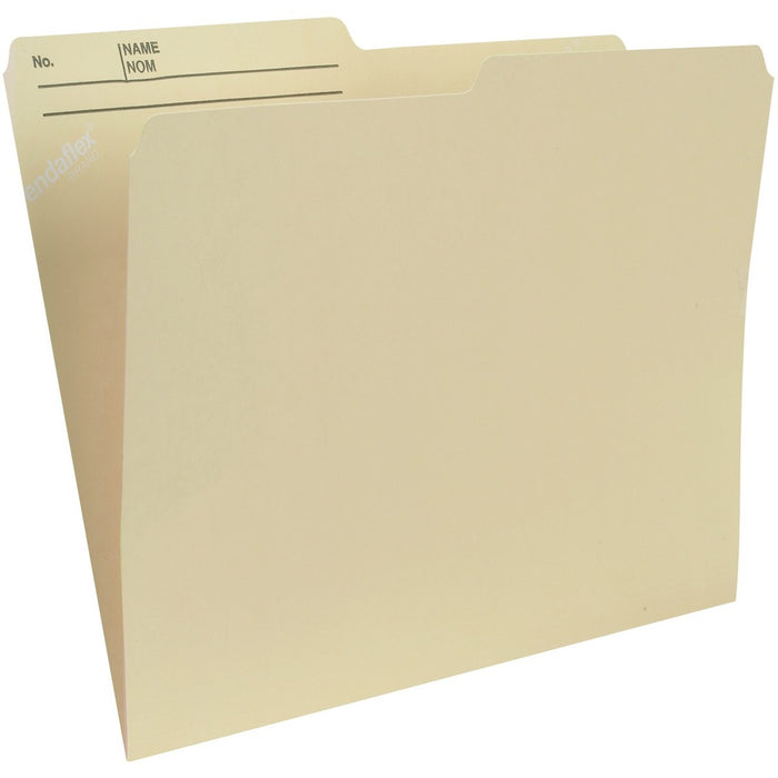 Pendaflex 1/2 Tab Cut Legal Recycled Top Tab File Folder - 8 1/2" (215.90 mm) x 14" (355.60 mm) - 3/4" (19.05 mm) Expansion - 9.5 pt. (3.34 mm) - Manila - Reversible, Printed Tab - 10% Recycled - 10 / Pack