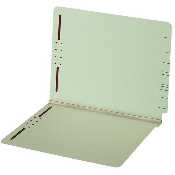 Globe-Weis Straight Tab Cut Legal Recycled Fastener Folder - 8 1/2" (215.90 mm) x 14" (355.60 mm) - 2" (50.80 mm) Expansion - 2 Fastener(s) - End Tab Location - 25 pt. (8.80 mm) - Light Green - 60% Recycled - 1 Each