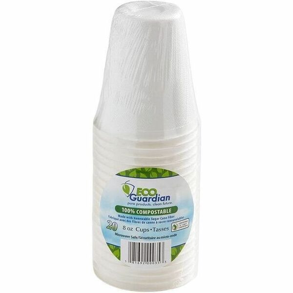 Eco Guardian 8 oz Single Wall Hot Drink Cup, 20 Piece Retail Pack - 236.59 mL - Sugarcane Fiber, Bagasse - Tea, Lunch, Coffee, Juice, Smoothie, Water, Soda, Beverage, Hot Drink, Cold Drink - 2E+1 / Pack