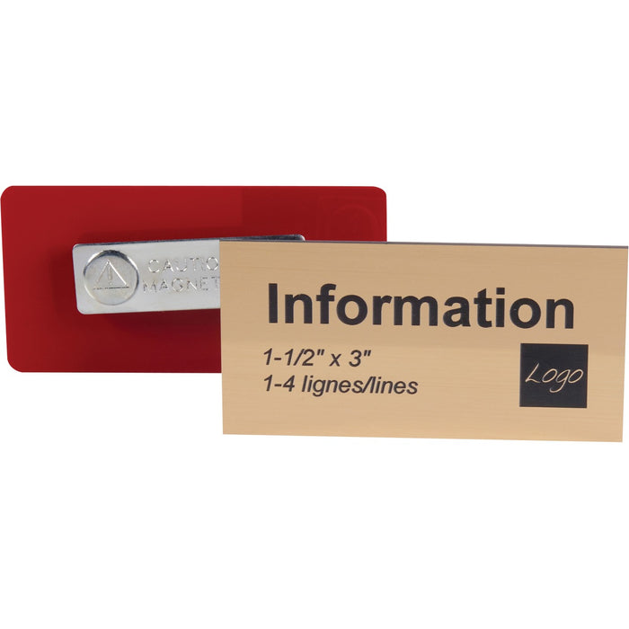Derome Engraved Badge with Magnet - 3" (76.20 mm) Width x 1.50" (38.10 mm) Height - Engraved - 1 Each