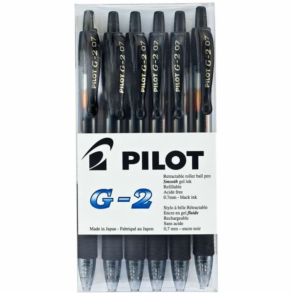 Pilot G2 Retractable Roller Pen - 0.7 mm (0.03") Pen Point - Refillable - Retractable - Black Ink - Gel-based - 6 / Box