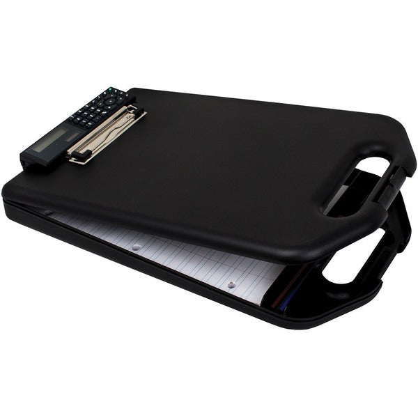 Geocan Storage Clipboard - Bottom Opening - 8 1/2" (215.90 mm) x 11" (279.40 mm) Sheet Size - Spring Clip - Polypropylene - Black - 1 Each