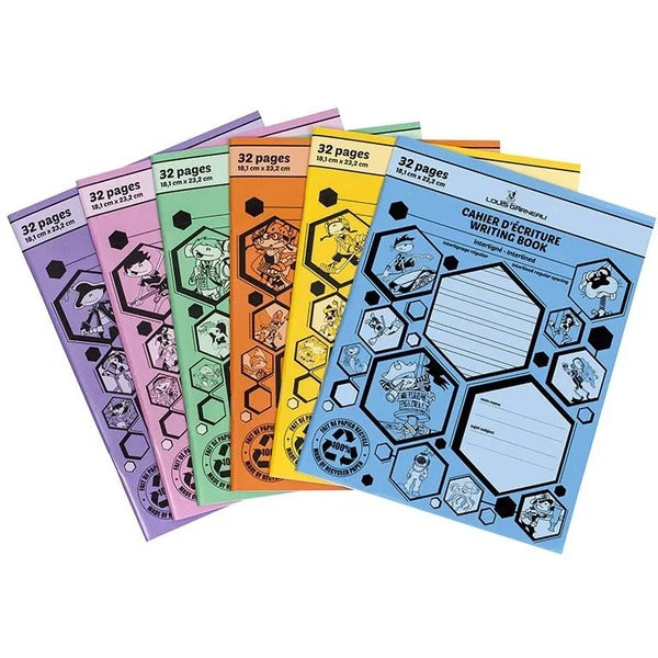 Louis Garneau Small Interlined Exercise Book - 32 Pages - Interlined, Dotted Front Ruling - 9.13" (232 mm) Height x 7.13" (181 mm) Width - Laminated Paper Cover - Recycled - 1 Each