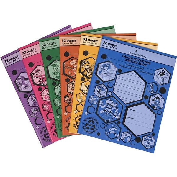 Louis Garneau Small Interlined (wide) Exercise Book - 32 Pages - Interlined, Wide Ruled Front Ruling - 9.13" (232 mm) Height x 7 1/8" (18.10 cm) Width - Laminated Paper Cover - Recycled - 1 Each