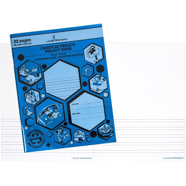 Louis Garneau Small Project Notebook - 16 Sheets - 32 Pages - 9" (228.60 mm) Height x 7" (17.78 cm) Width - Laminated Paper Cover - 1 Each