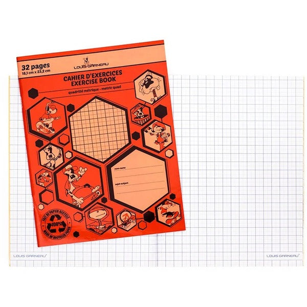 Louis Garneau Small Metric Quad Notebook - 16 Sheets - 32 Pages - 9" (228.60 mm) x 7" (177.80 mm) Sheet Size - 9.13" (232 mm) Height x 7.13" (181 mm) Width - Laminated Paper Cover - Recycled - 1 Each