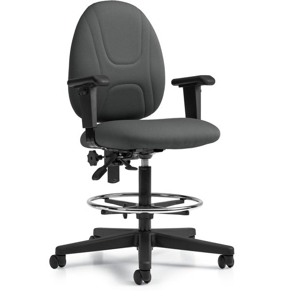 Offices To Go Beta | Posture Task Drafting Stool with Arms - Polyester Seat Material - Polyester Back Material - Ebony - 1 Each