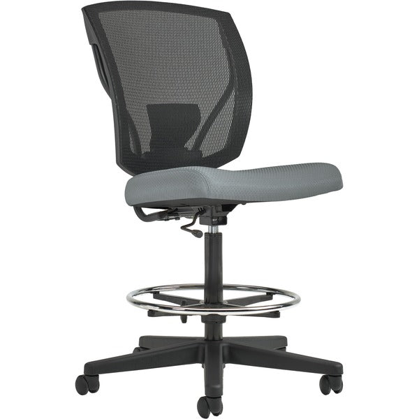 Offices To Go Ibex | Upholstered Seat & Mesh Back Armless Drafting Task Chair - Mesh Back Material - Ebony - 1 Each