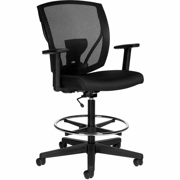 Offices To Go Ibex | Upholstered Seat & Mesh Back Drafting Task Chair with Arms - Mesh Back Material - Ebony - 1 Each