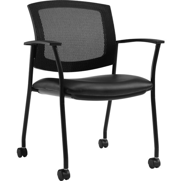 Offices To Go Ibex | Upholstered Seat & Mesh Back Guest Chair on Casters - Luxhide, Bonded Leather Seat Material - Mesh Back Material - 1 Each