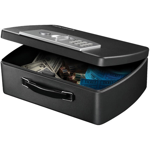 Master Lock Portable Security Safe - Digital Lock - Internal Size 4.3" (109.22 mm) Height x 12" (304.80 mm) Width x 8.9" (226.06 mm) Depth - Overall Size 4.4" (111.76 mm) Height x 13" (330.20 mm) Width x 10" (254 mm) Depth - Steel