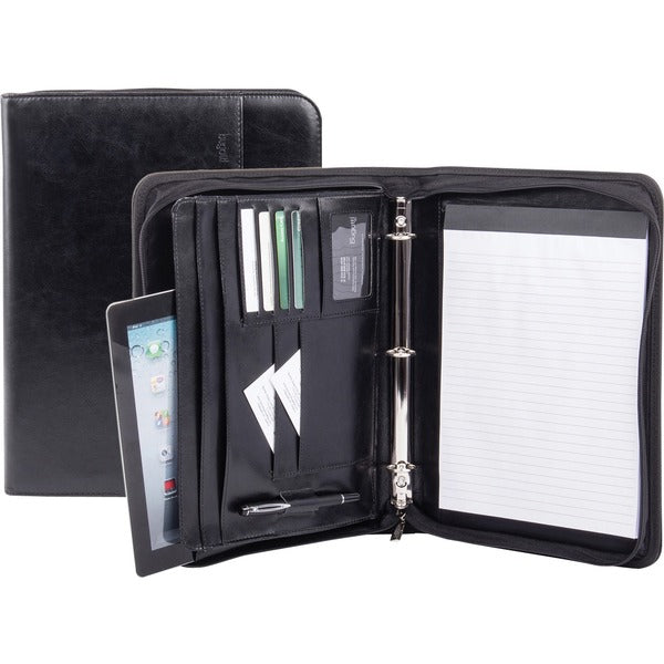 bugatti RGB1105 Ring Binder Writing Case - Letter - 8 1/2" (215.90 mm) x 11" (279.40 mm) Sheet Size - 1" (25.40 mm) Ring - Fastener(s): Round Ring - Synthetic Leather - Black - Notepad, Card Holder, Pen Holder, ID Holder, Expandable, Zipper Closure - 1 Ea