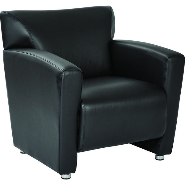 OSP Furniture Club Chair with Silver Finish Legs - Black Seat Color - Plush, Faux Leather Seat Material - Black Back Color - Faux Leather Back Material - Silver Frame Color - Four-legged Base - Armrest - 1 Each