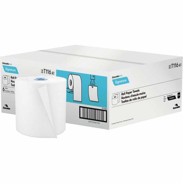 Cascades PRO Signature Hand Towel Roll For Tandem&reg; - 7.50" (190.50 mm) Width x 775 ft (236.22 m) Length - White - Paper - 6 / Carton
