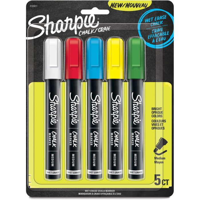 Sharpie Wet Erase Chalk Markers - Assorted Ink - Writing, Glass, Drawing - 5 / Pack