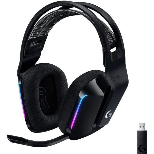 Logitech G733 Lightspeed Wireless RGB Gaming Headset - Stereo - Wireless - 65.6 ft (19.99 m) - 5 Kilo Ohm - 20 Hz to 20 kHz - Over-the-head - Binaural - Circumaural - Cardioid, Uni-directional Microphone - Black