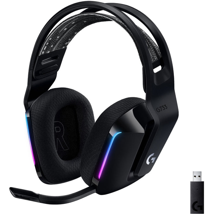 Logitech G733 Lightspeed Wireless RGB Gaming Headset - Stereo - Wireless - 65.6 ft (19.99 m) - 5 Kilo Ohm - 20 Hz to 20 kHz - Over-the-head - Binaural - Circumaural - Cardioid, Uni-directional Microphone - Black