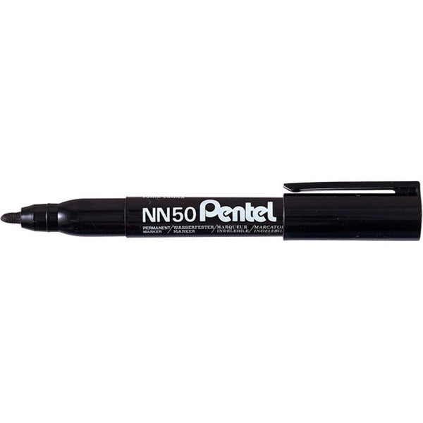 Pentel NN50 Bullet Point Marker - Bullet Marker Point Style - Refillable - Black - Black Barrel - 12 / Pack