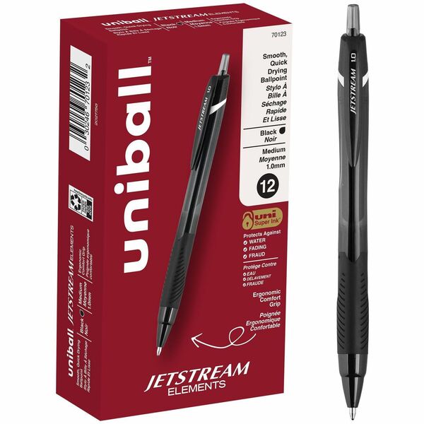 uniball&trade; Jetstream Elements Ballpoint Pen - 1 mm (0.04") Medium Pen Point - Black Ink - Gel-based - 1 Dozen