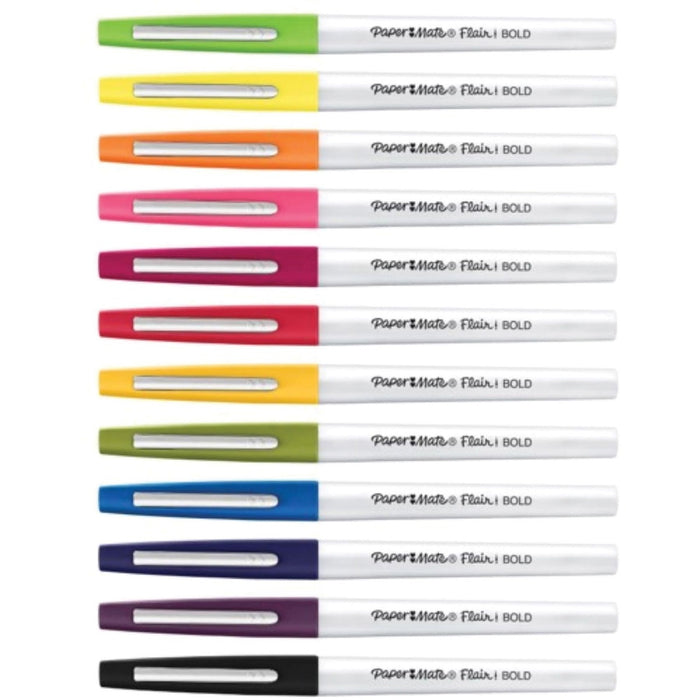 Paper Mate Flair BOLD Felt Tip Pens - 1.2 mm Pen Point - Assorted Ink - 12 / Pack